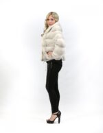 Sapphire Nerz Pelzjacke Quer bereift horizontal Braschi mit Kordelzug und Taschen – Bild 3