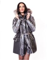PIUMINO GIACCONE CON CAPPUCCIO STACCABILE BORDATO VOLPE CON CINTURA ZIP E BOTTONI 55