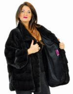 46 Giacca mantella orizzontale visone aurora fur mink pelz nerz норка fourrure vison