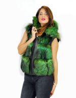 44 Pelliccia volpe verde chiaro smanicato con pelle lucida Fuchspelz fox fur лисица fourrure renard