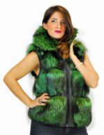44 Pelliccia volpe verde chiaro smanicato con pelle lucida Fuchspelz fox fur лисица fourrure renard