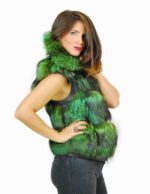 44 Pelliccia volpe verde chiaro smanicato con pelle lucida Fuchspelz fox fur лисица fourrure renard