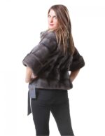 PELLICCIA GIACCA VISONE DONNA CON LAVORAZIONE ORIZZONTALE IN GRIGIO BLUE IRIS