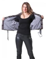 PELLICCIA GIACCA VISONE DONNA CON LAVORAZIONE ORIZZONTALE IN GRIGIO BLUE IRIS