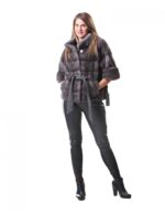 PELLICCIA GIACCA VISONE DONNA CON LAVORAZIONE ORIZZONTALE IN GRIGIO BLUE IRIS