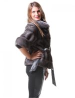 PELLICCIA GIACCA VISONE DONNA CON LAVORAZIONE ORIZZONTALE IN GRIGIO BLUE IRIS