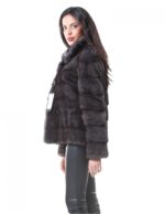 PELLICCIA GIACCA VISONE DONNA IN GRIGIO DARK GREY A PELLE INTERE ORIZZONTALE