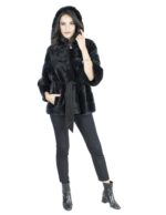 Pelliccia visone 46-48 cypress cintura giacca cappuccio vison норка fur mink Nerzpelzes fourrure