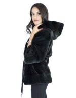 Pelliccia visone 46-48 cypress cintura giacca cappuccio vison норка fur mink Nerzpelzes fourrure