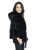 Pelliccia visone 46-48 cypress cintura giacca cappuccio vison норка fur mink Nerzpelzes fourrure