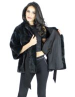 Pelliccia visone 46-48 cypress cintura giacca cappuccio vison норка fur mink Nerzpelzes fourrure