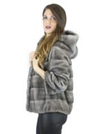 Pelliccia visone 46 blu iris giacca cappuccio vison норка fur mink Nerzpelzes fourrure