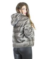 Pelliccia visone 46 blu iris giacca cappuccio vison норка fur mink Nerzpelzes fourrure