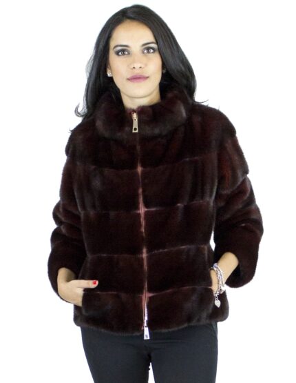 42 Giacca scarlet Pelliccia visone collo cratere vison норка fur mink Nerzpelzes fourrure