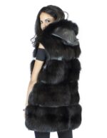 Schwarze Fuchsweste Kapuze Gr. 50 Fell mit Reißverschluss und Kapuze Fuchsleder – Bild 6