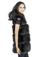 Schwarze Fuchsweste Kapuze Gr. 50 Fell mit Reißverschluss und Kapuze Fuchsleder – Bild 3