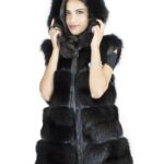 Gilet volpe nero cappuccio taglia 44 pelliccia con zip e cappuccio pelle bordato volpe