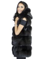 Black fox vest hood size 44 fur with zip and hood leather edged fox - Image 3