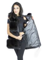 Black fox vest hood size 44 fur with zip and hood leather edged fox - Image 7