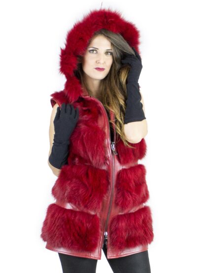 Gilet volpe rosso cappuccio taglia 44 fourrure renard fox fur лисицы Fuchspelz