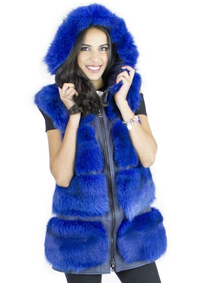 Gilet volpe bluette cappuccio taglia 48 fourrure renard fox fur лисицы Fuchspelz