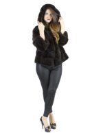 Куртка Норка мех шоколадный капюшон 42 рукав крючков 3/4 Nerzpelzes fourrure vison — изображение 5