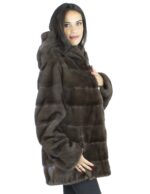 Pelliccia visone marrone brown ganci 46 cappuccio fur mink норка Nerzpelzes fourrure vison