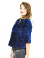 42 giacchino donna visone lapis blu mod mantellina con collo a giro e manica 3/4 e fodera fantasia