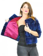 42 giacchino donna visone lapis blu mod mantellina con collo a giro e manica 3/4 e fodera fantasia