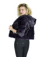Giacca viola violet pelliccia di visone con cappuccio fur mex pelz fourrure