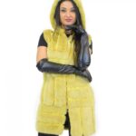 42-48 gilet donna visone yellow con lavorazione verticale e orizzontale con cappuccio e zip