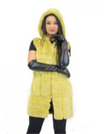 42-48 women's mink yellow vest with vertical and horizontal processing with hood and zip