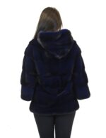 42 Pelliccia giacca visone orizzontale donna royal blue cintura e cappuccio mink fur nerz норка fourrure