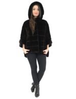 Pelliccia mantella visone black velvet con cappuccio e fondo doppio taglio 46 mink fur nerz норка fourrure
