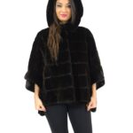 Pelliccia mantella visone black velvet con cappuccio e fondo doppio taglio 46 mink fur nerz норка fourrure