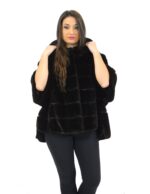 Pelliccia mantella visone black velvet con cappuccio e fondo doppio taglio 46 mink fur nerz норка fourrure