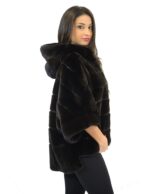 Pelliccia mantella visone black velvet con cappuccio e fondo doppio taglio 46 mink fur nerz норка fourrure