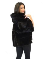 Pelliccia mantella visone black velvet con cappuccio e fondo doppio taglio 46 mink fur nerz норка fourrure