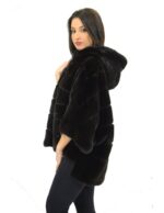 Pelliccia mantella visone black velvet con cappuccio e fondo doppio taglio 46 mink fur nerz норка fourrure