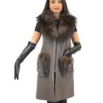 44 Smanicato cashmere con collo e tasche in volpe dusty pink fur fox Kaschmir-Fuchs кашемировая лиса