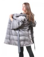 PELLICCIA CAPPOTTO DONNA VISONE ZAFFIRO CON LAVORAZIONE ORIZZONTALE
