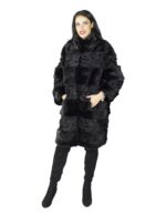 Cappotto nero in visone e persiano a fasce fur mex pelz fourrure 毛皮