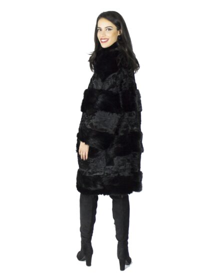 Cappotto nero in visone e persiano a fasce fur mex pelz fourrure 毛皮