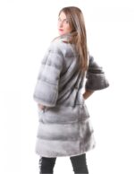 PELLICCIA CAPPOTTO DONNA VISONE ZAFFIRO CON LAVORAZIONE ORIZZONTALE