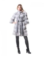 PELLICCIA CAPPOTTO DONNA VISONE ZAFFIRO CON LAVORAZIONE ORIZZONTALE