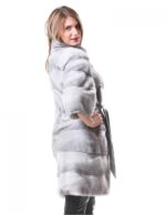 PELLICCIA CAPPOTTO DONNA VISONE ZAFFIRO CON LAVORAZIONE ORIZZONTALE