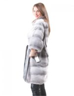 PELLICCIA CAPPOTTO DONNA VISONE ZAFFIRO CON LAVORAZIONE ORIZZONTALE
