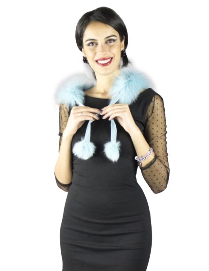 Colletto celeste le fate volpe con lappetti e pon pon Pelzkragen col fourrure fur collar