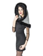 Neck Schwarz-Weiß-Haube Stoff und Nerz Schwänze ворот шерсти fur collar collo pelliccia col fourrure 毛領 – Bild 4