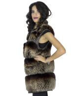 Smanicato volpe nappa marrone sfumato colletto italiano 40 gilet chiusura cerniera